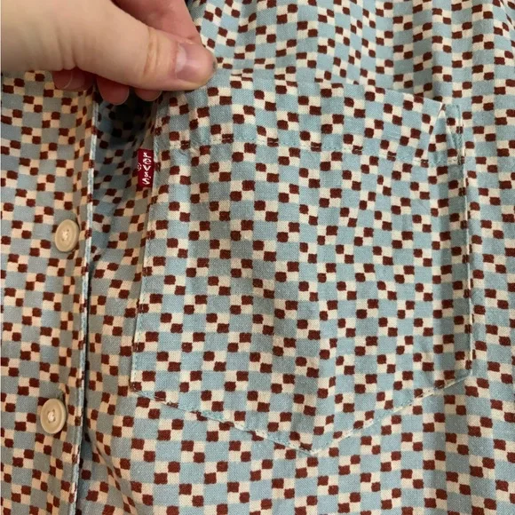 Levis Camp Shirt Womens Medium Checkered Print Linen Cotton Blend - Picture 3 of 7